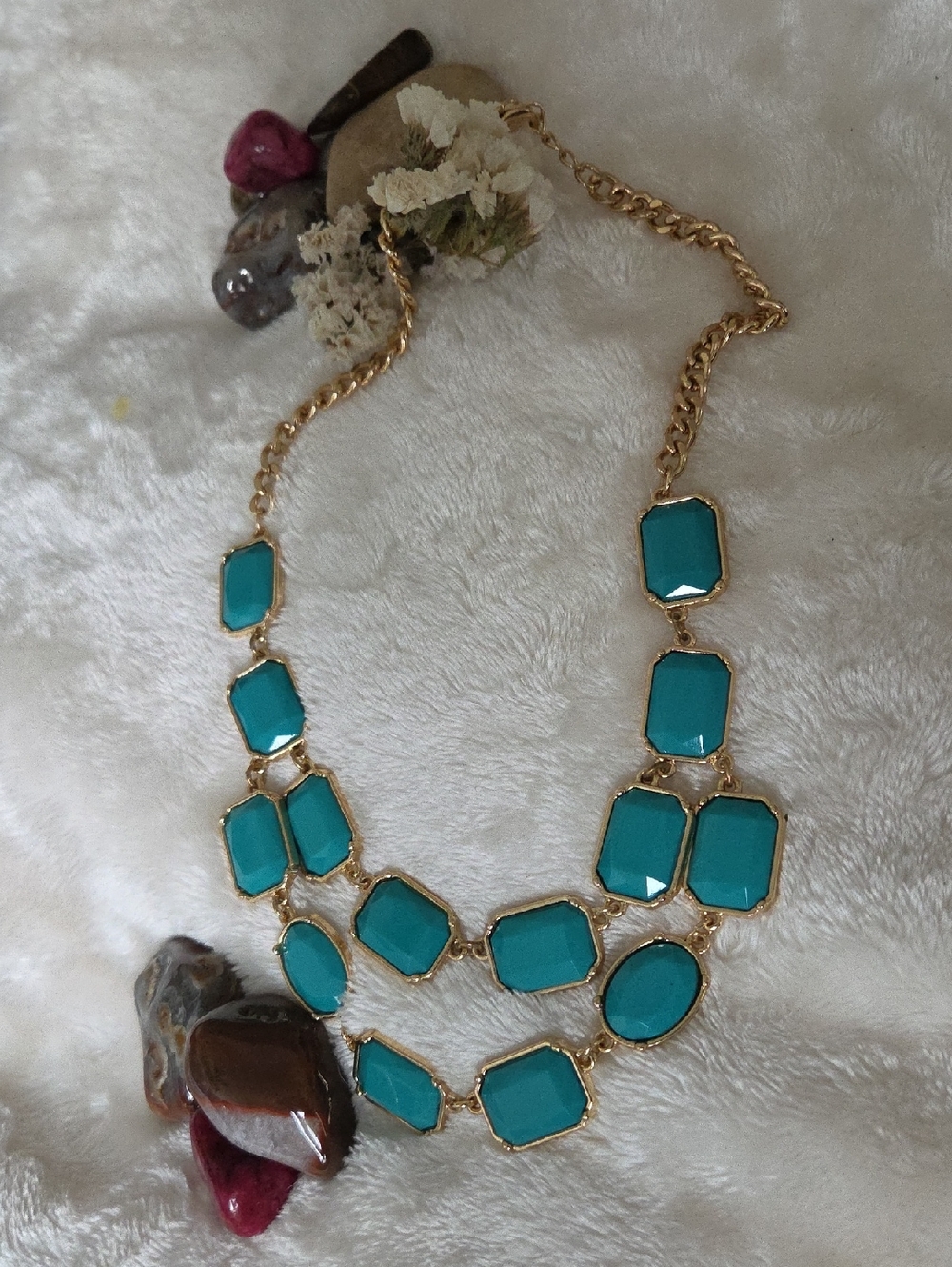 2/$35 Turquoise Color Double Strand Bib Necklace. NWT.